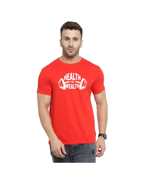 Health Is Wealth Unisex Biowash Tshirt - Red